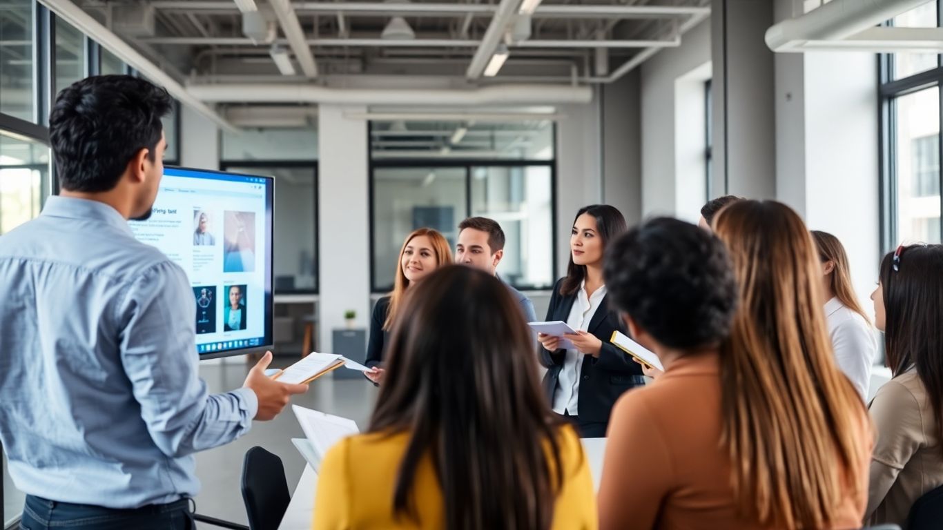 Professionals in a training session, learning about compliance.