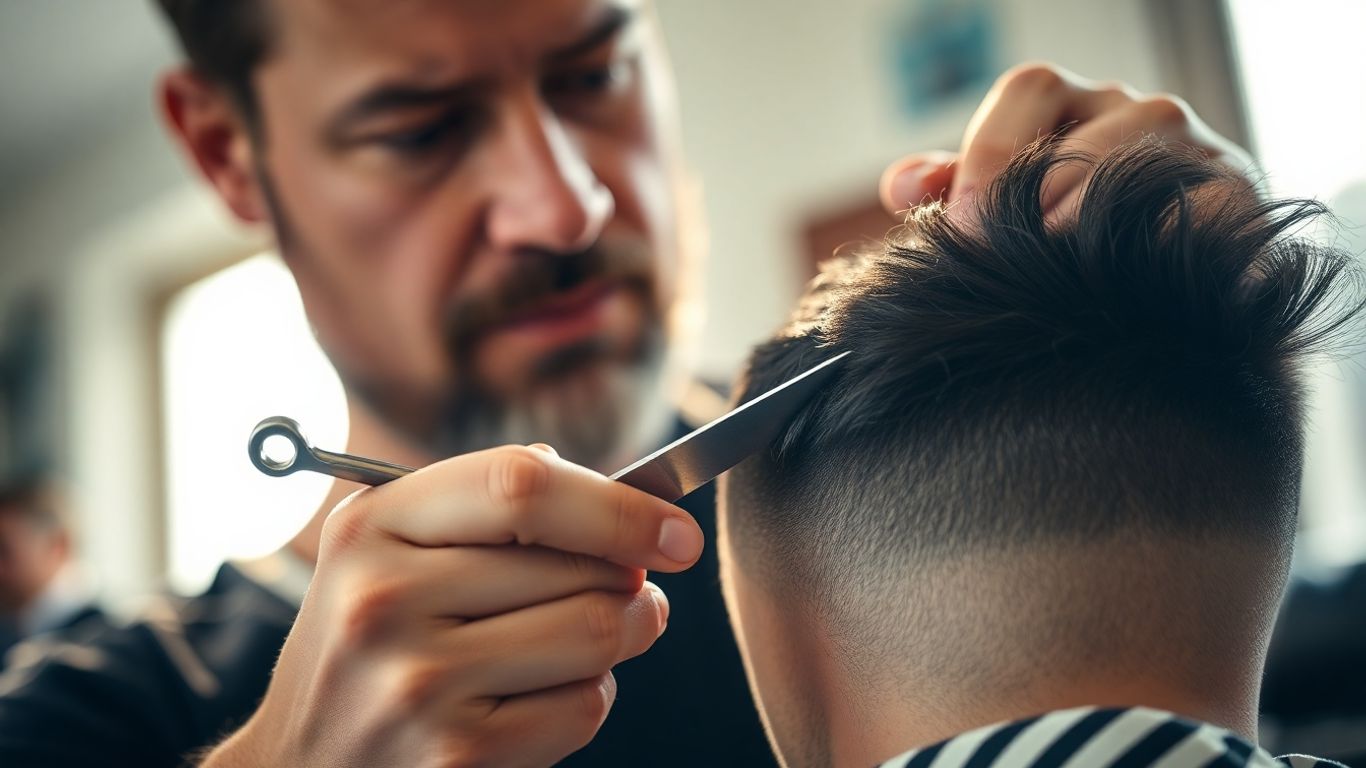 Barber cutting client's hair