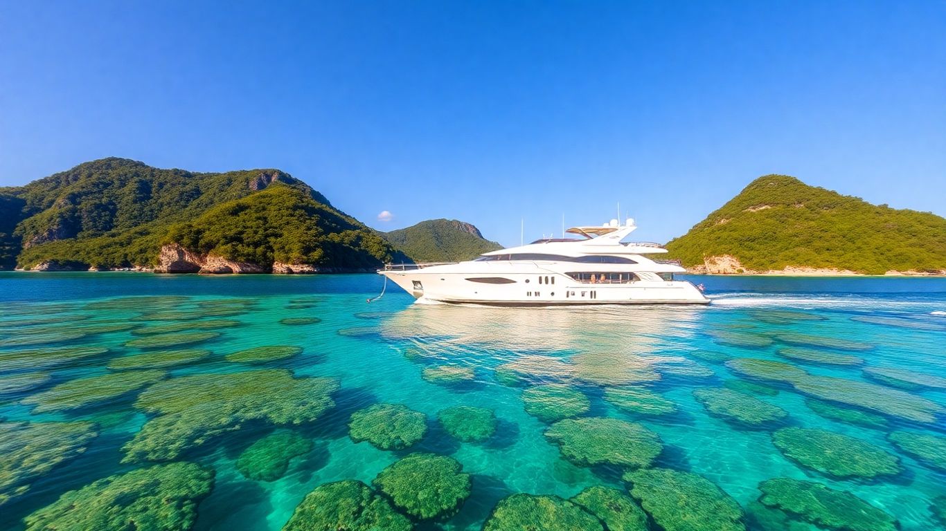 Luxury yacht sailing in Raja Ampat's turquoise waters.