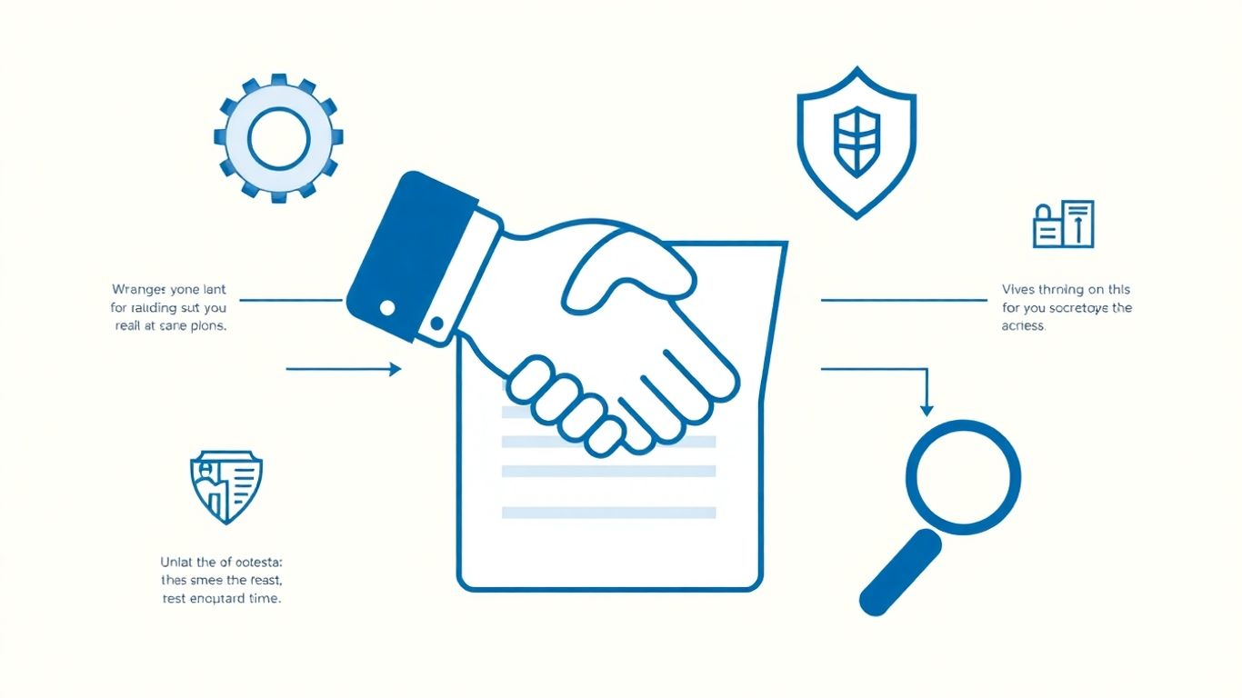 IT service agreement infographic with handshake and icons.