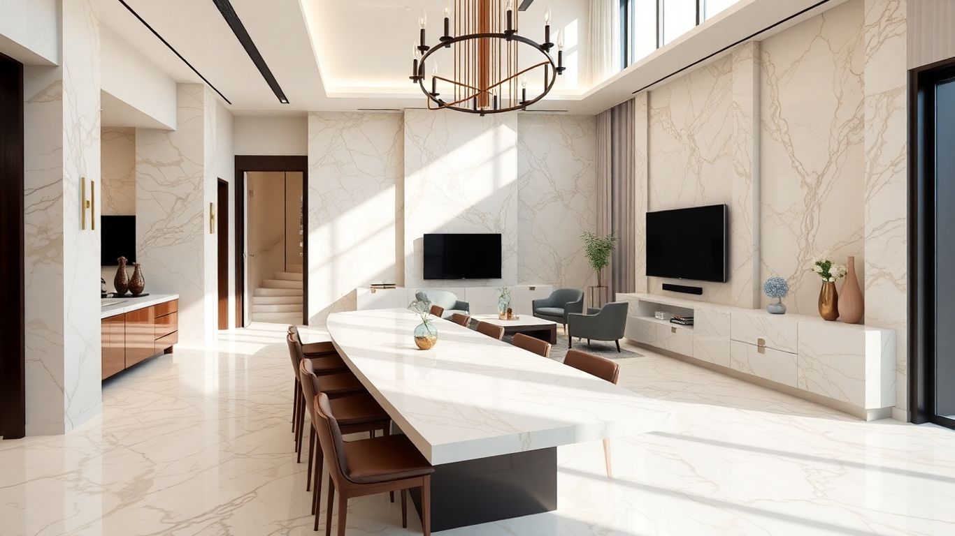Vanilla Onyx marble flooring and wall in modern home