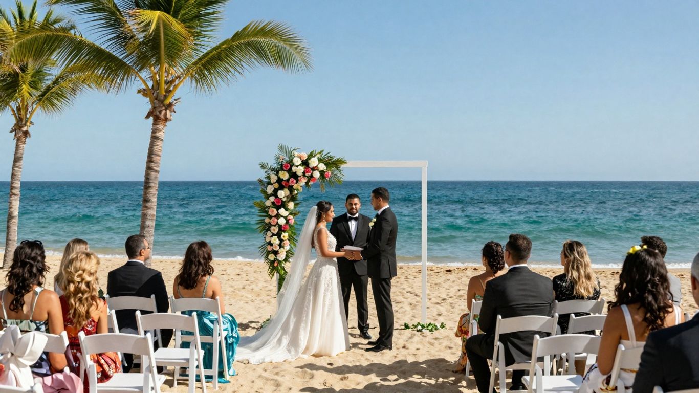 Cabo beach wedding ceremony with ocean view.
