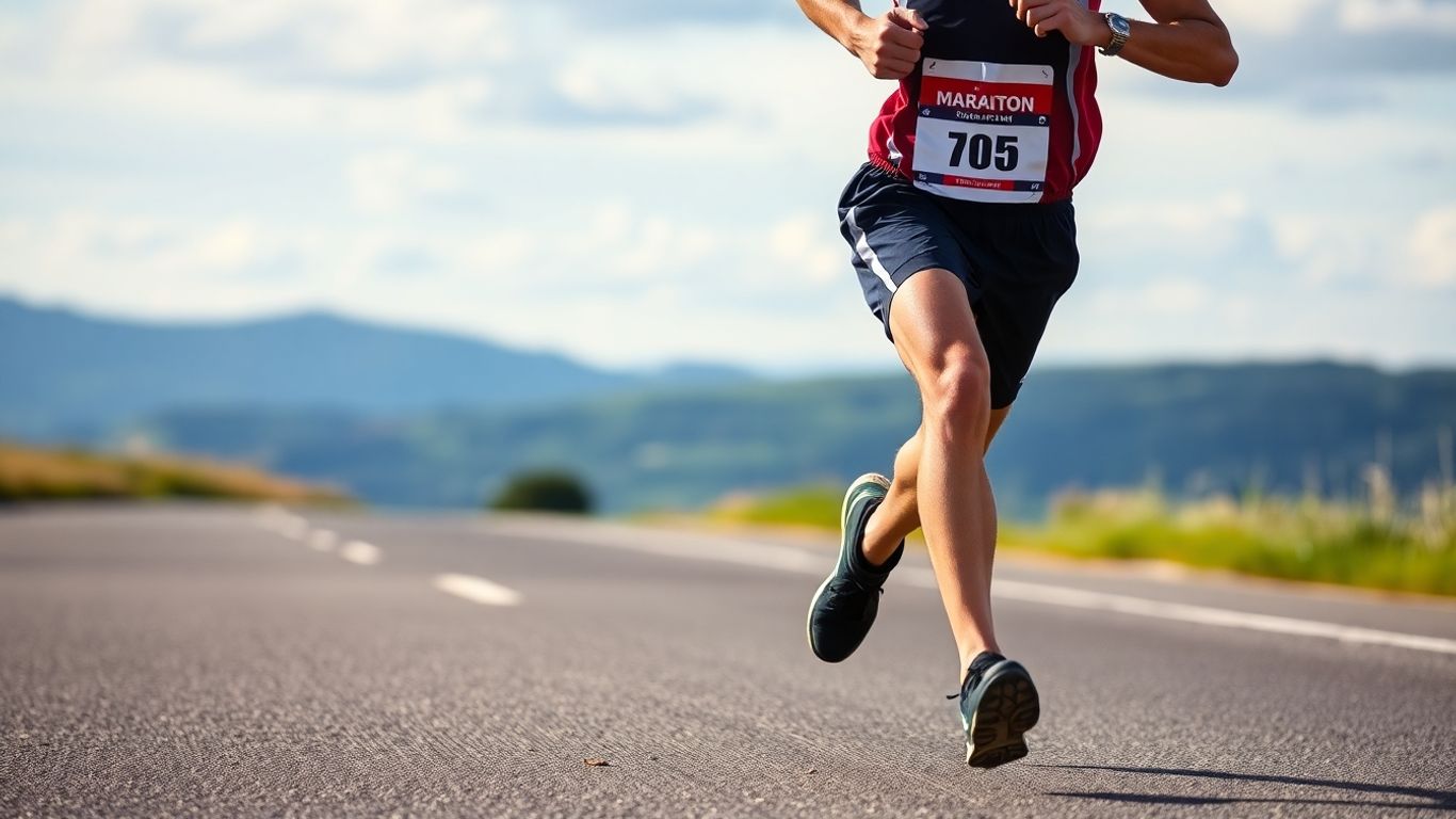 Runner's determined stride during a half marathon race.