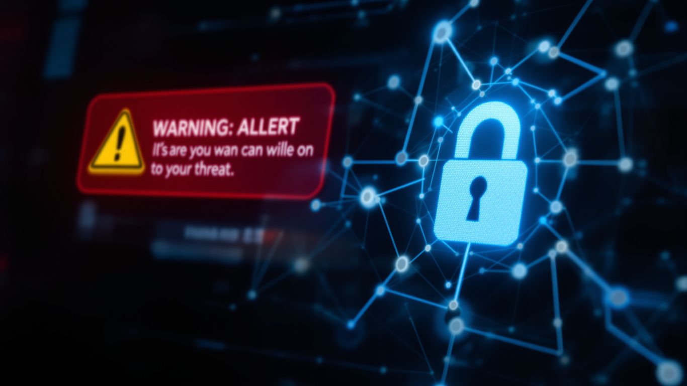 Digital wallet with security warning and network connections.