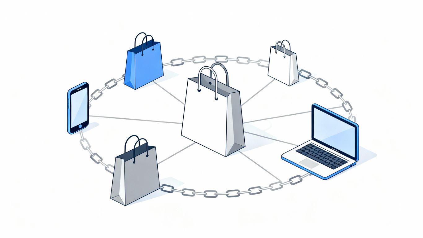 Simple network of ecommerce shopping bags and link chains