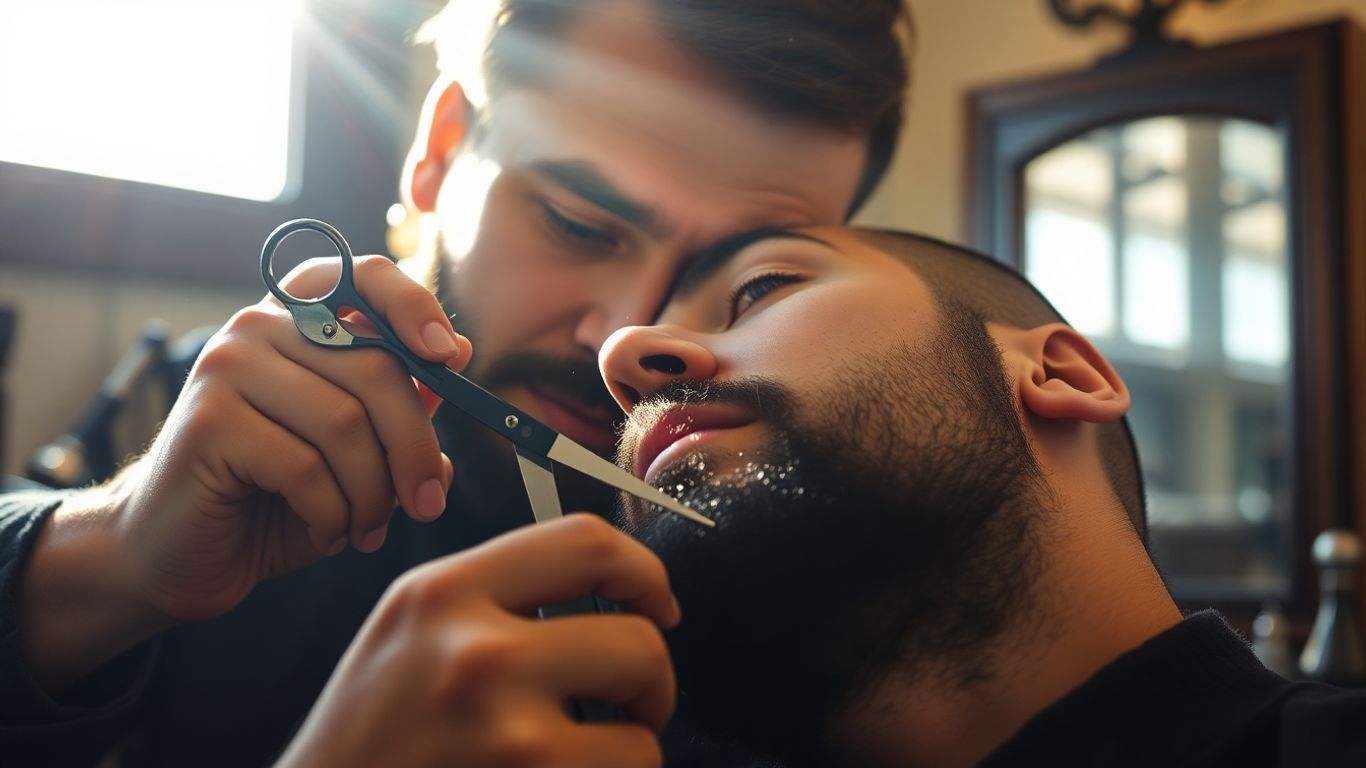 Barber giving a man a stylish haircut.