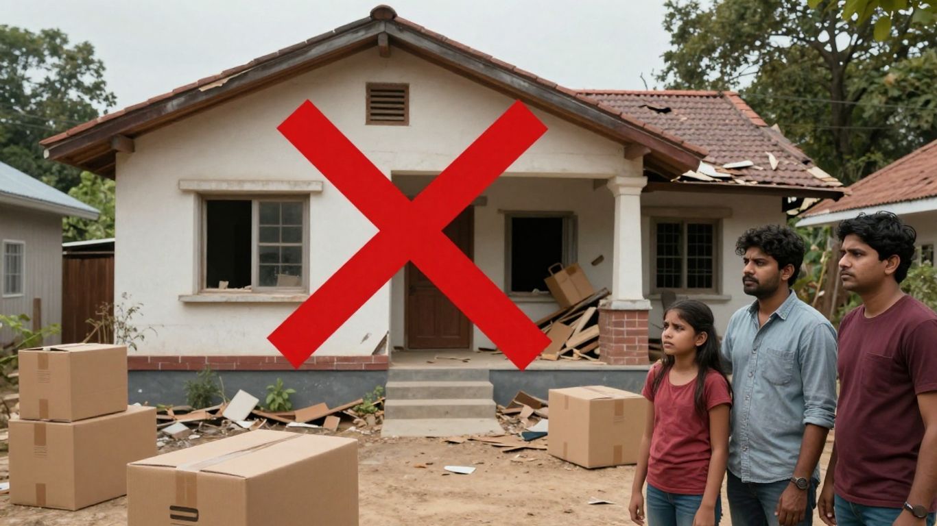 Casa inhabitada por daños, familia preocupada.