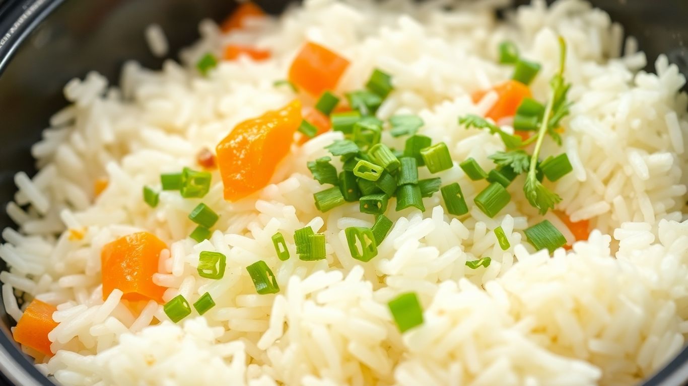 Steaming rice cooker with herbs and vegetables.