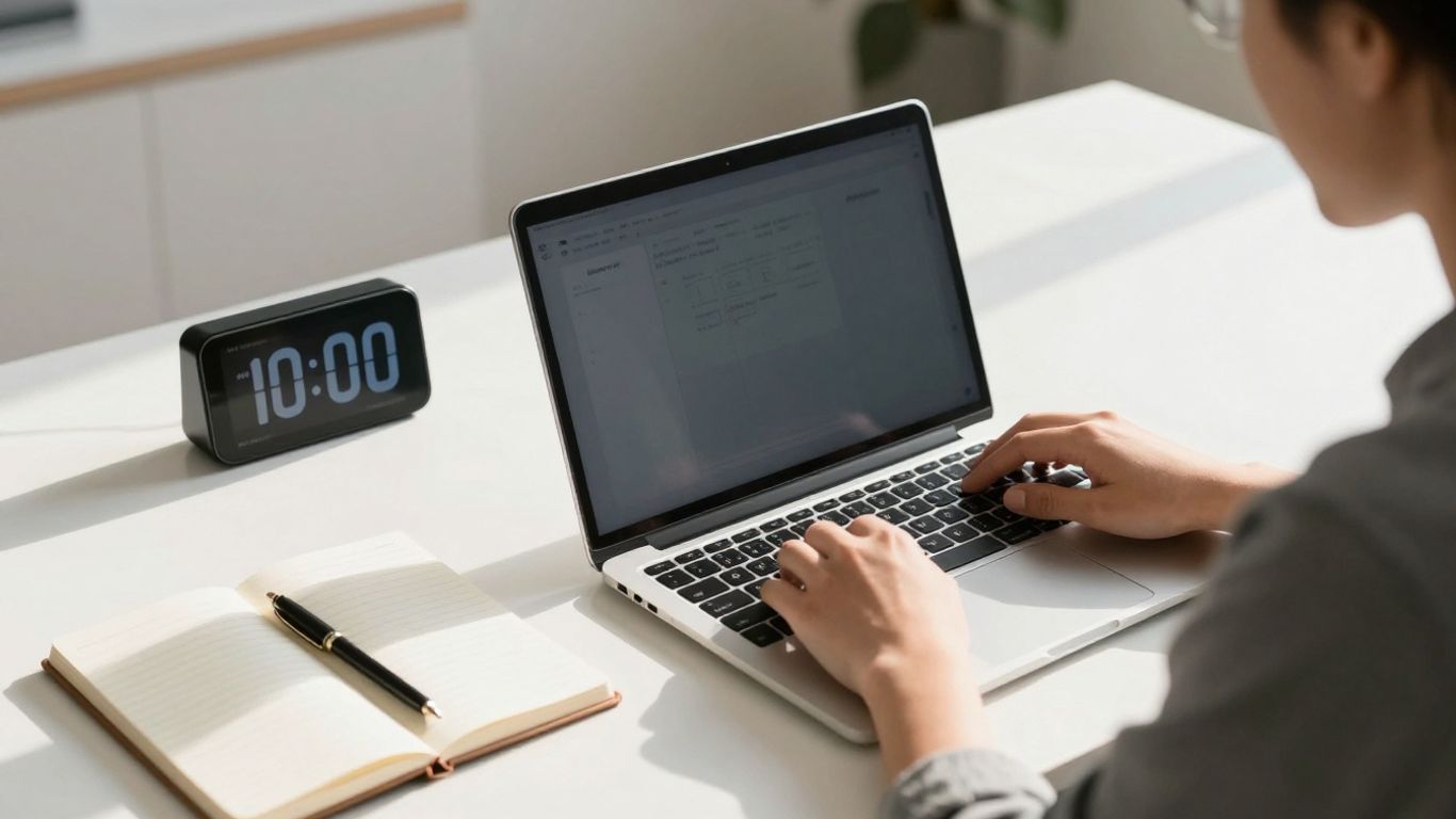 Productivity timer on a desk with sunlight.