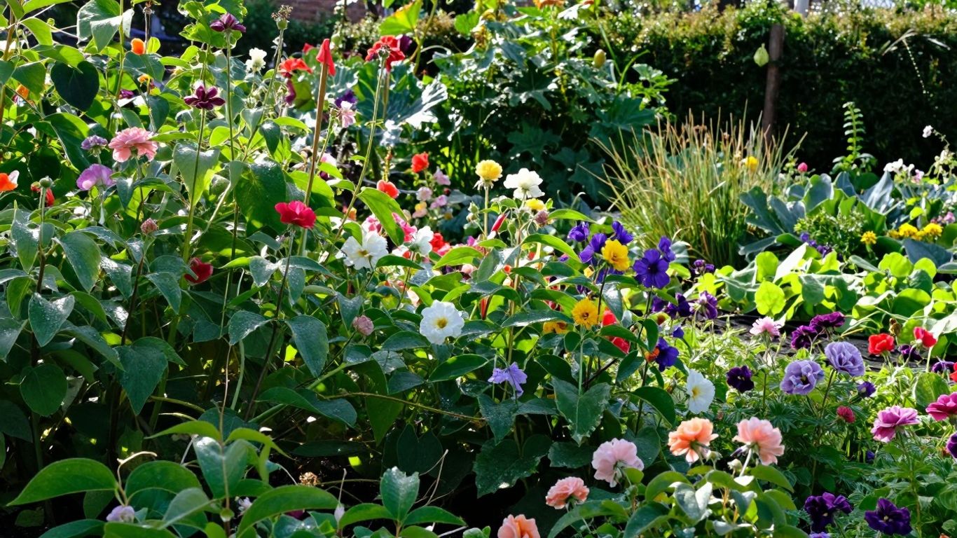 Bloeiende tuin met diverse planten en bloemen