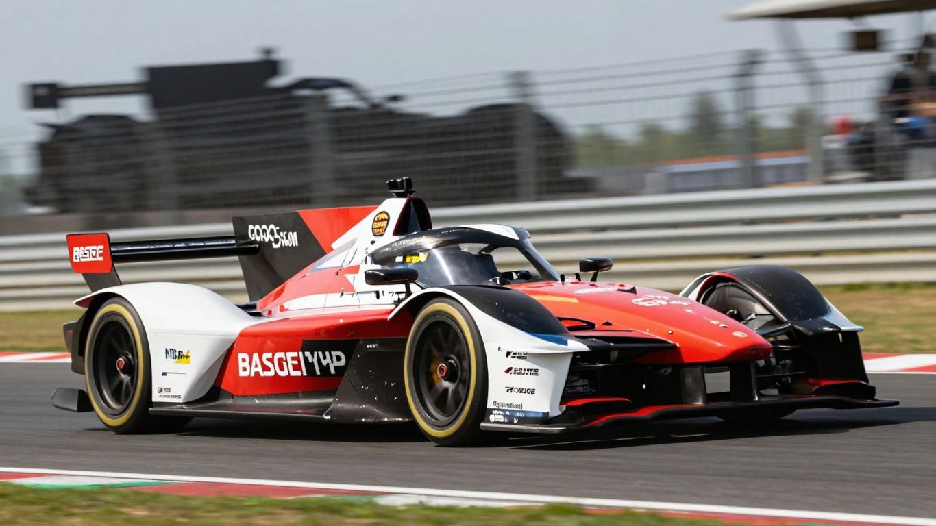 Porsche Formula E car racing on track.