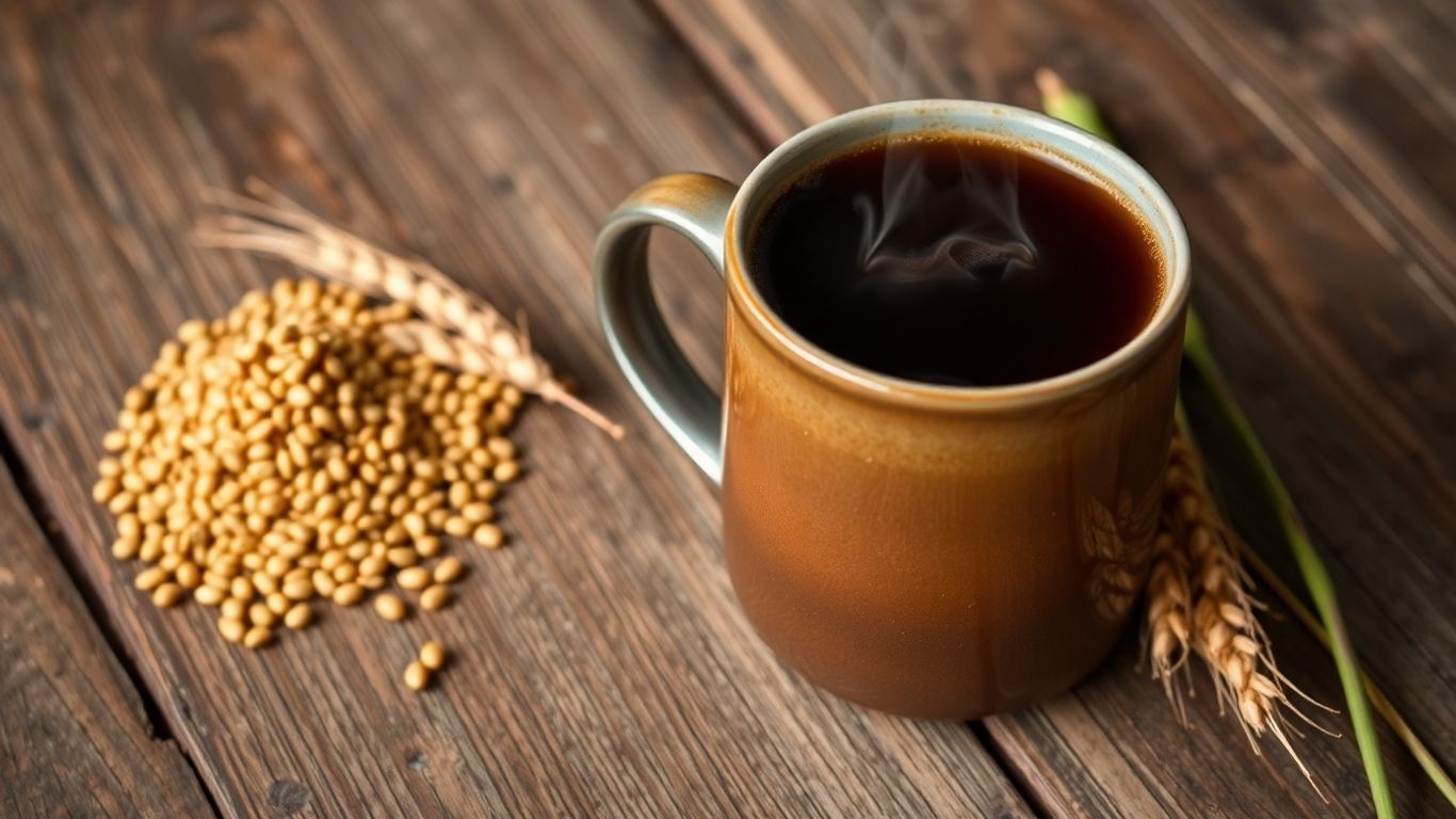 O que é Cevada: Desvendando o que é, seus Benefícios e Usos 3 Café de cevada em uma caneca com grãos torrados.