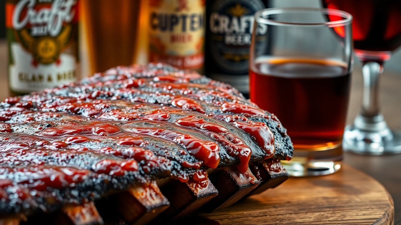 BBQ ribs with whiskey, beer, and wine pairings.