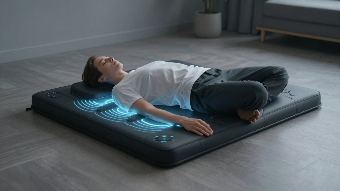 Person relaxing on a PEMF mat.