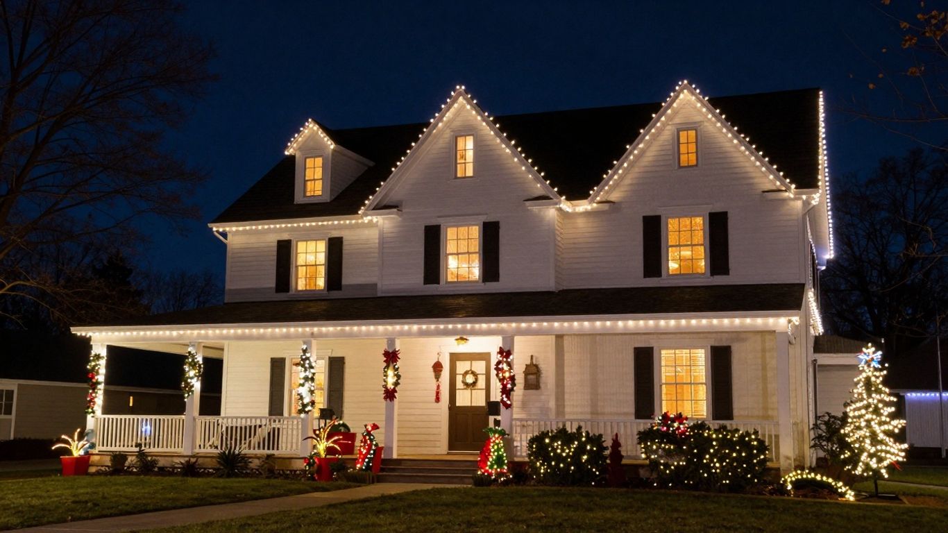 Professionally installed Christmas lights on a Glen Carbon house.