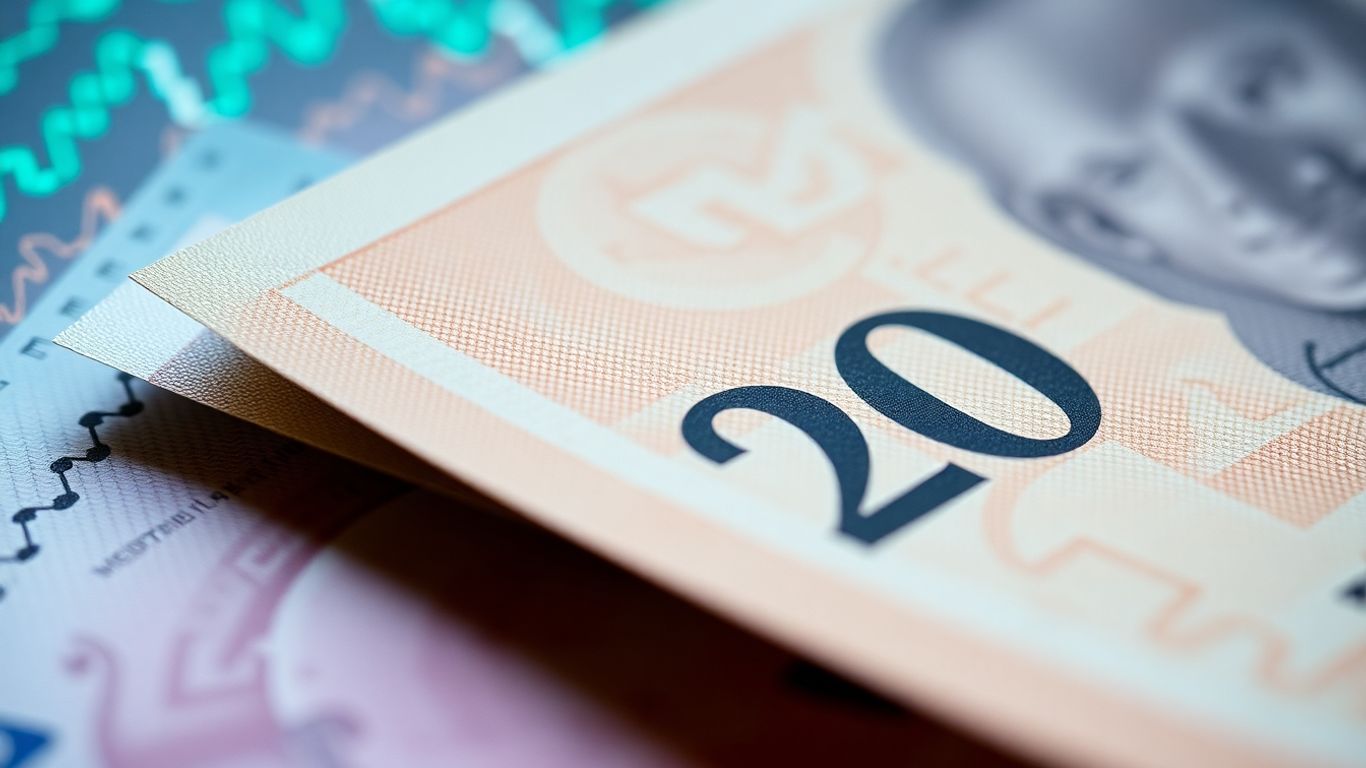 Australian dollars with abstract financial patterns.