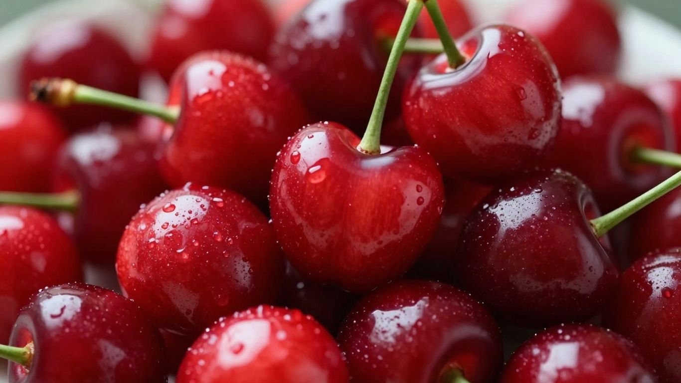 Cerejas frescas e maduras em Portugal.