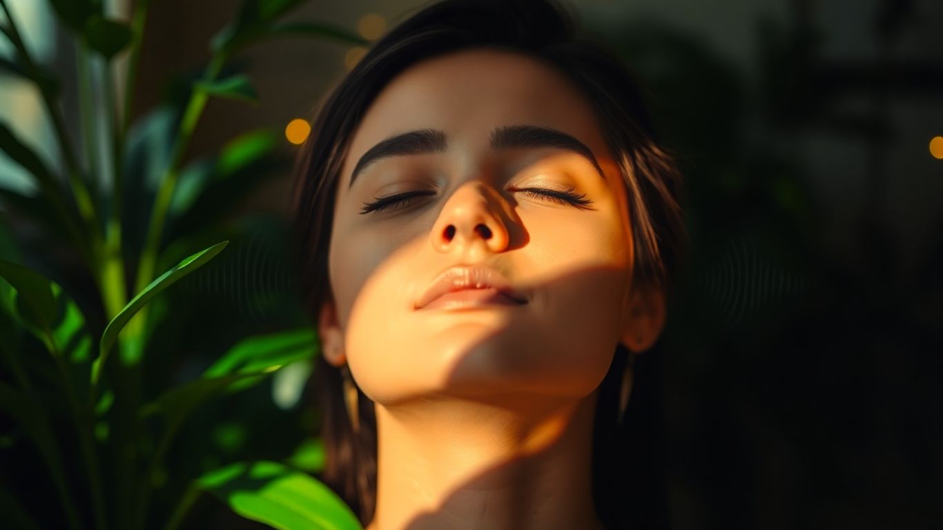 Person relaxing to calming music