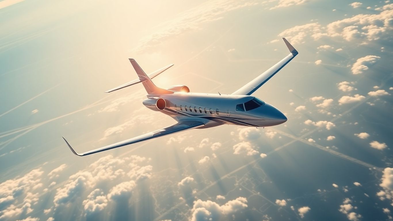 Private jet flying over USA cities.