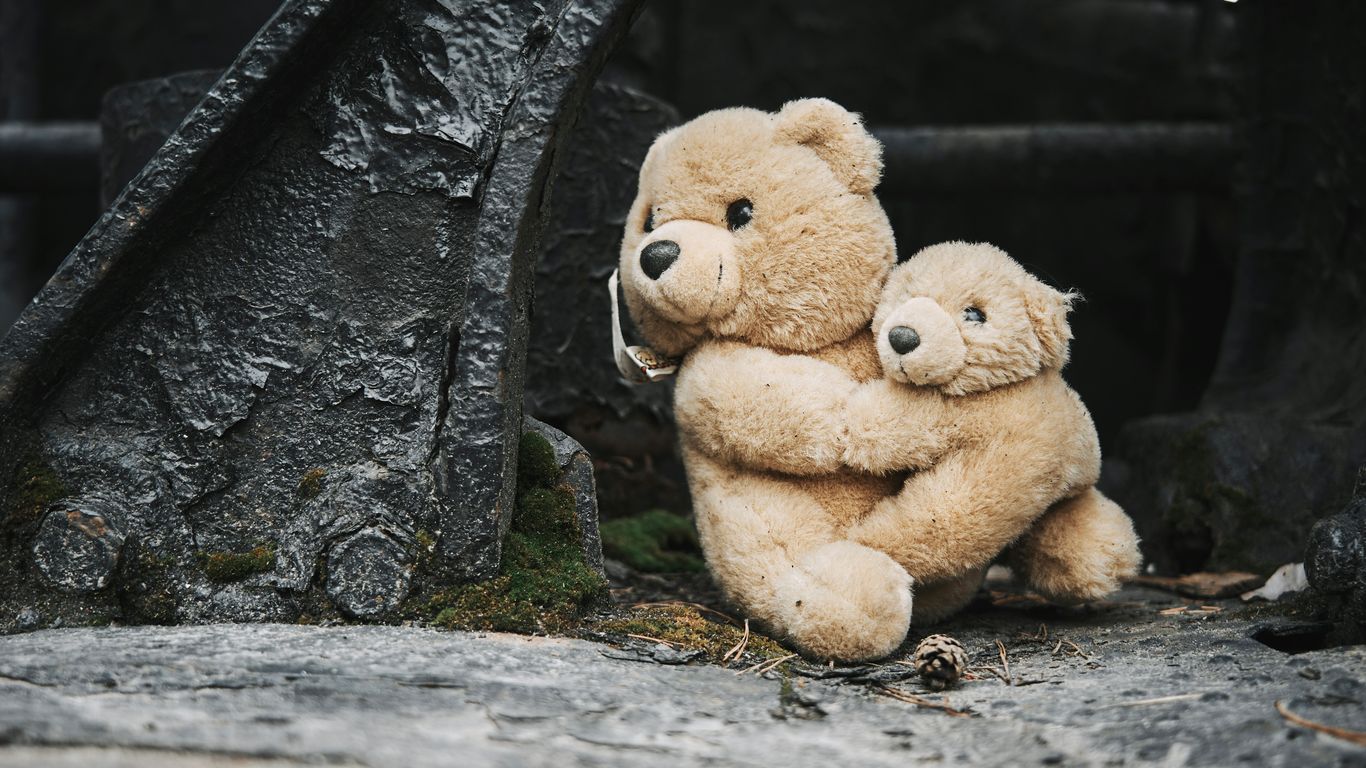 brown bear plush toy on black metal bridge
