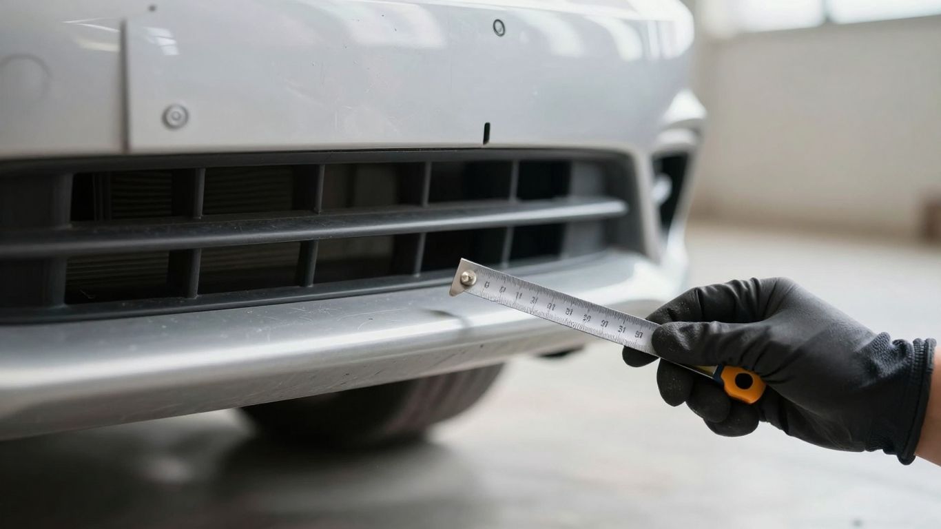 Auto-Schaden mit Messwerkzeug und Hand