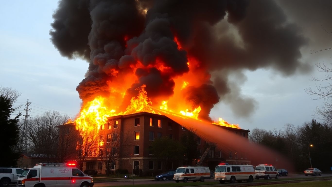 Incendie au Moulin Rose, Belbeuf : fumée et flammes.