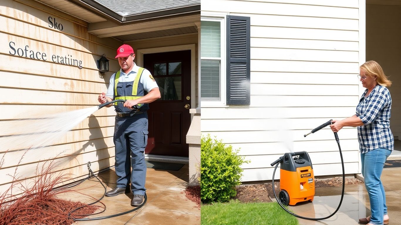 Professional vs. DIY pressure washing comparison.
