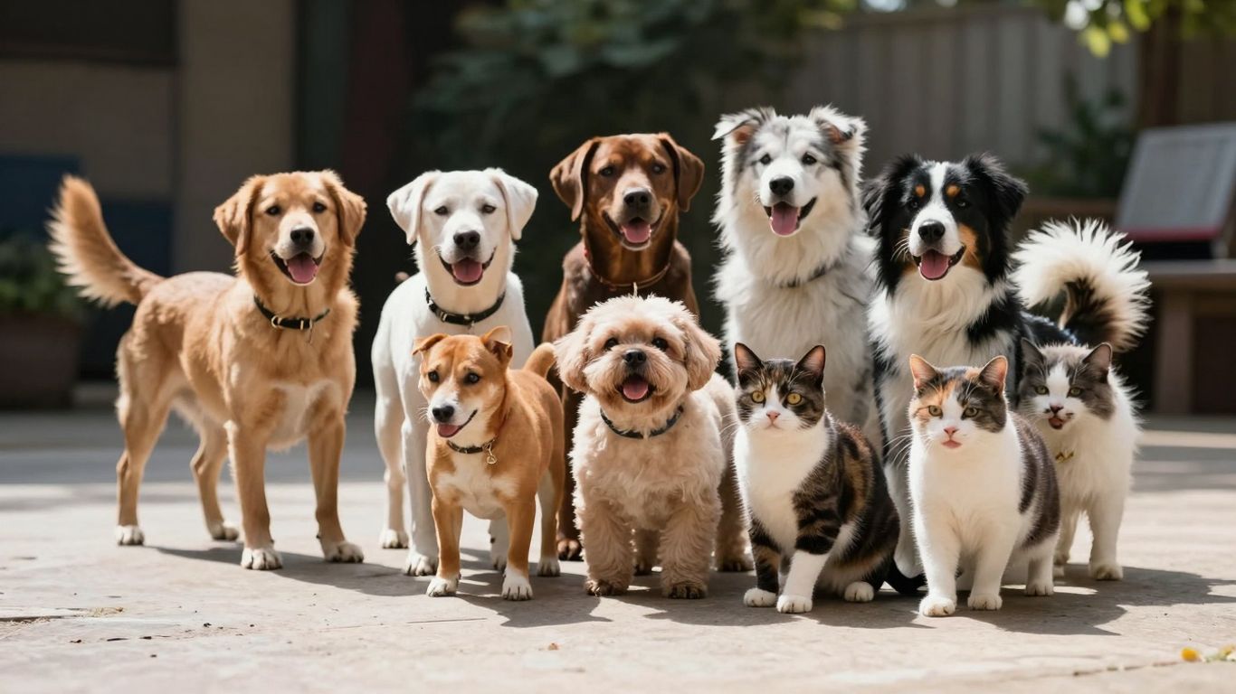 Happy pets enjoying a sunny day outdoors.