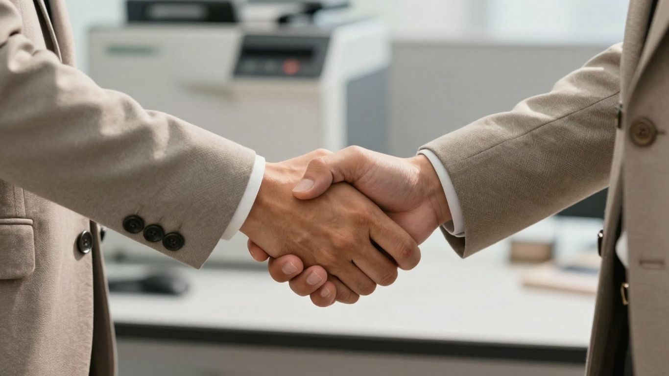 Mano estrechándose en acuerdo profesional.