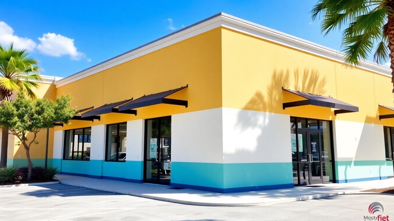 Freshly painted commercial building exterior in Orlando.