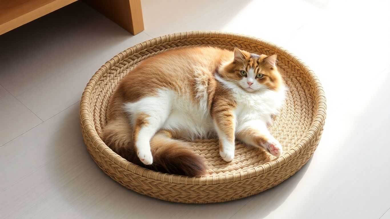 Cat resting on circular scratch mat bed