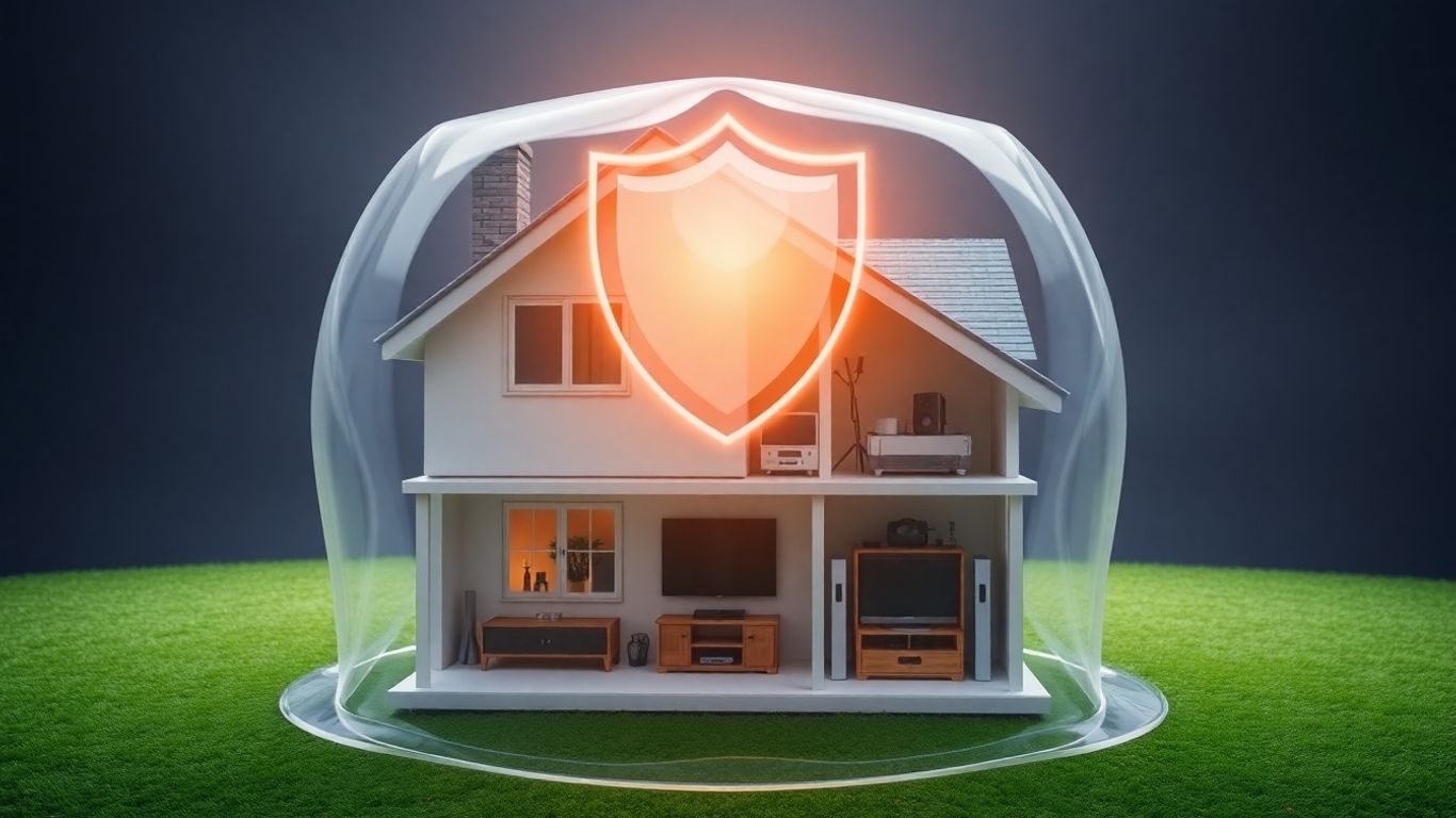 Casa protegida por un escudo de seguro de hogar.
