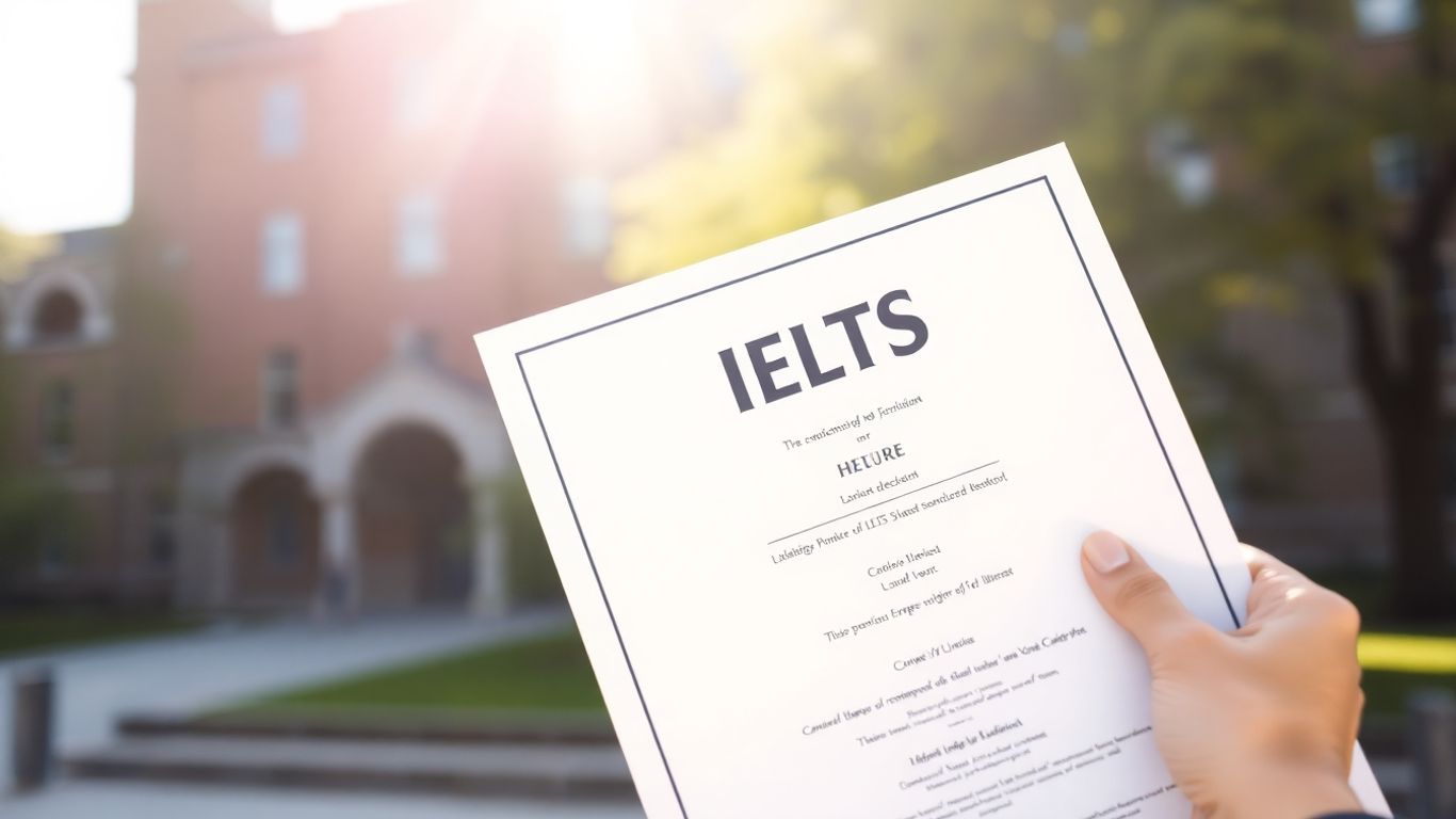 IELTS certificate in hand, university background, bright future.