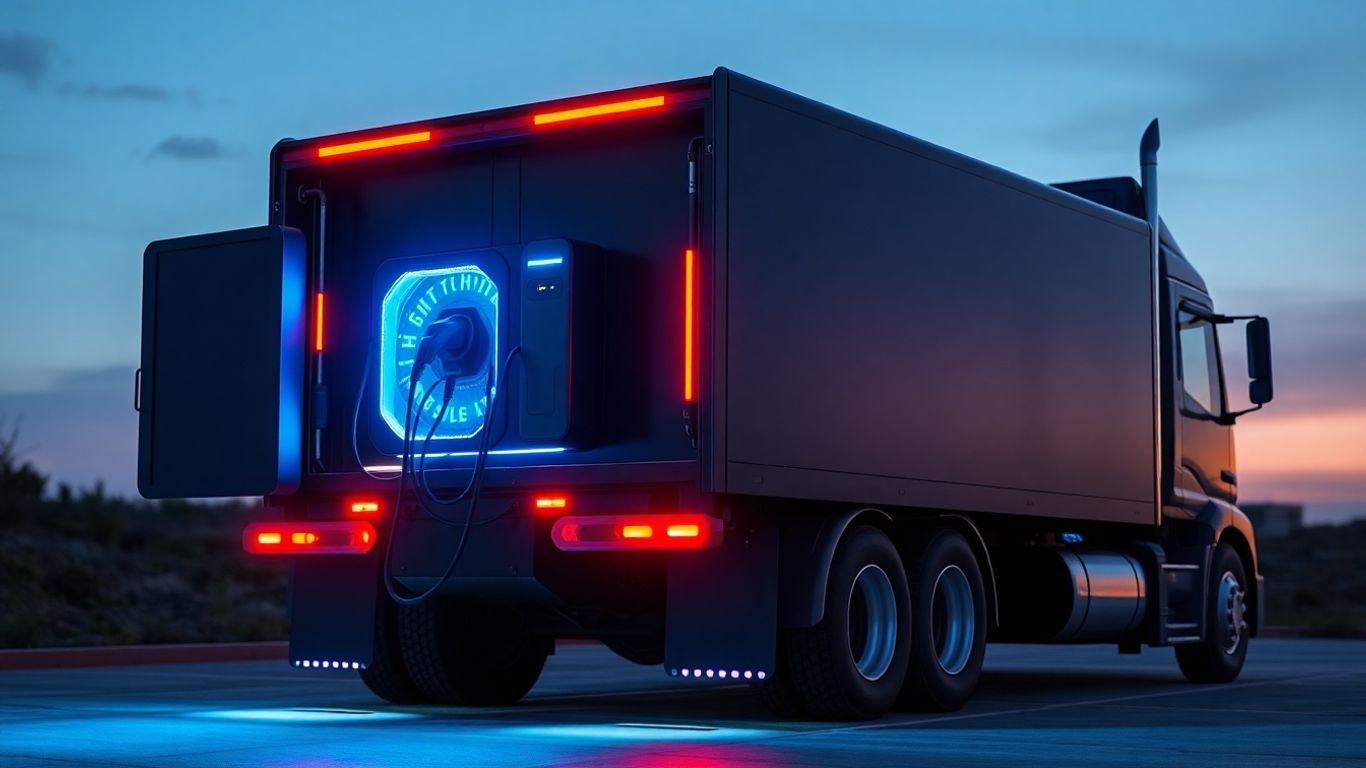 Electric truck charging at a megawatt station.
