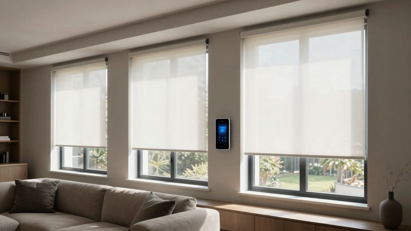 Stylish motorized window shades in a modern Sparta home.