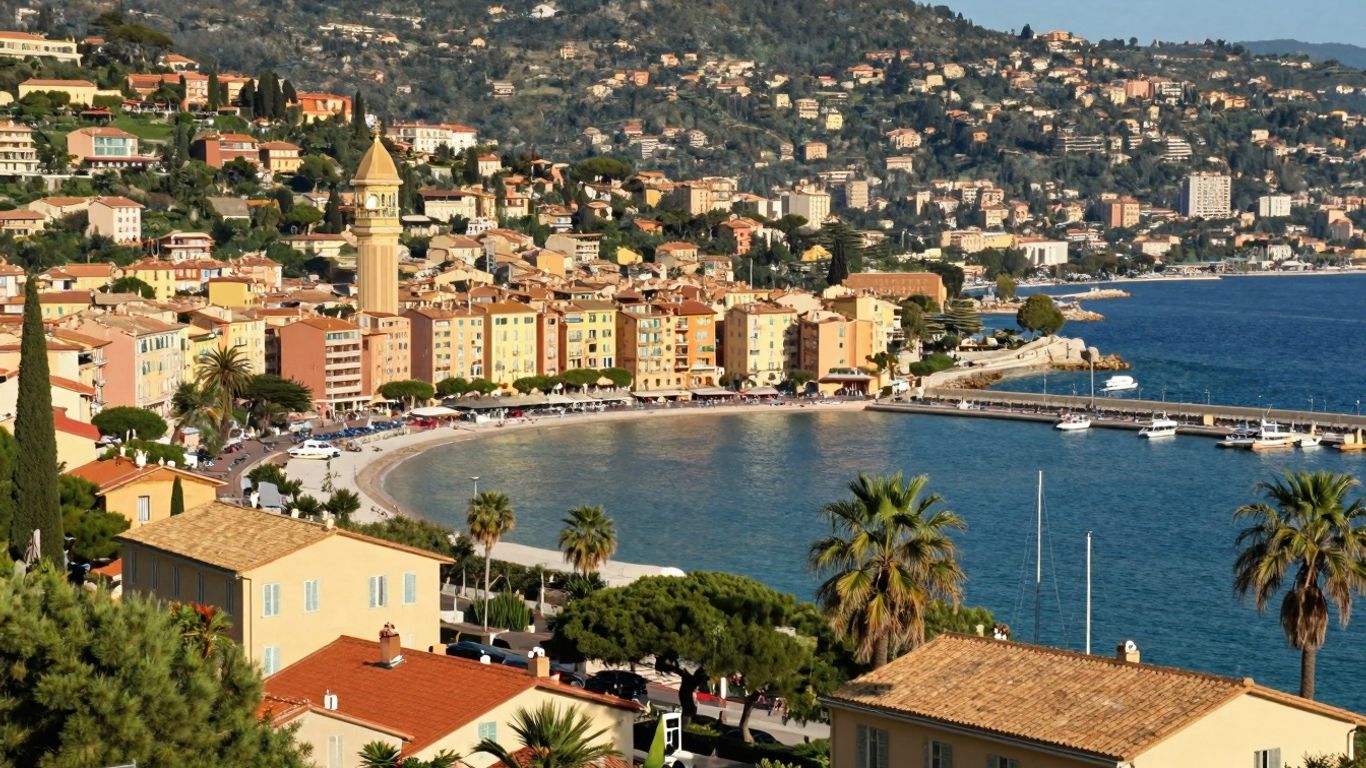 Kolorowe budynki Mentony nad Morzem Śródziemnym