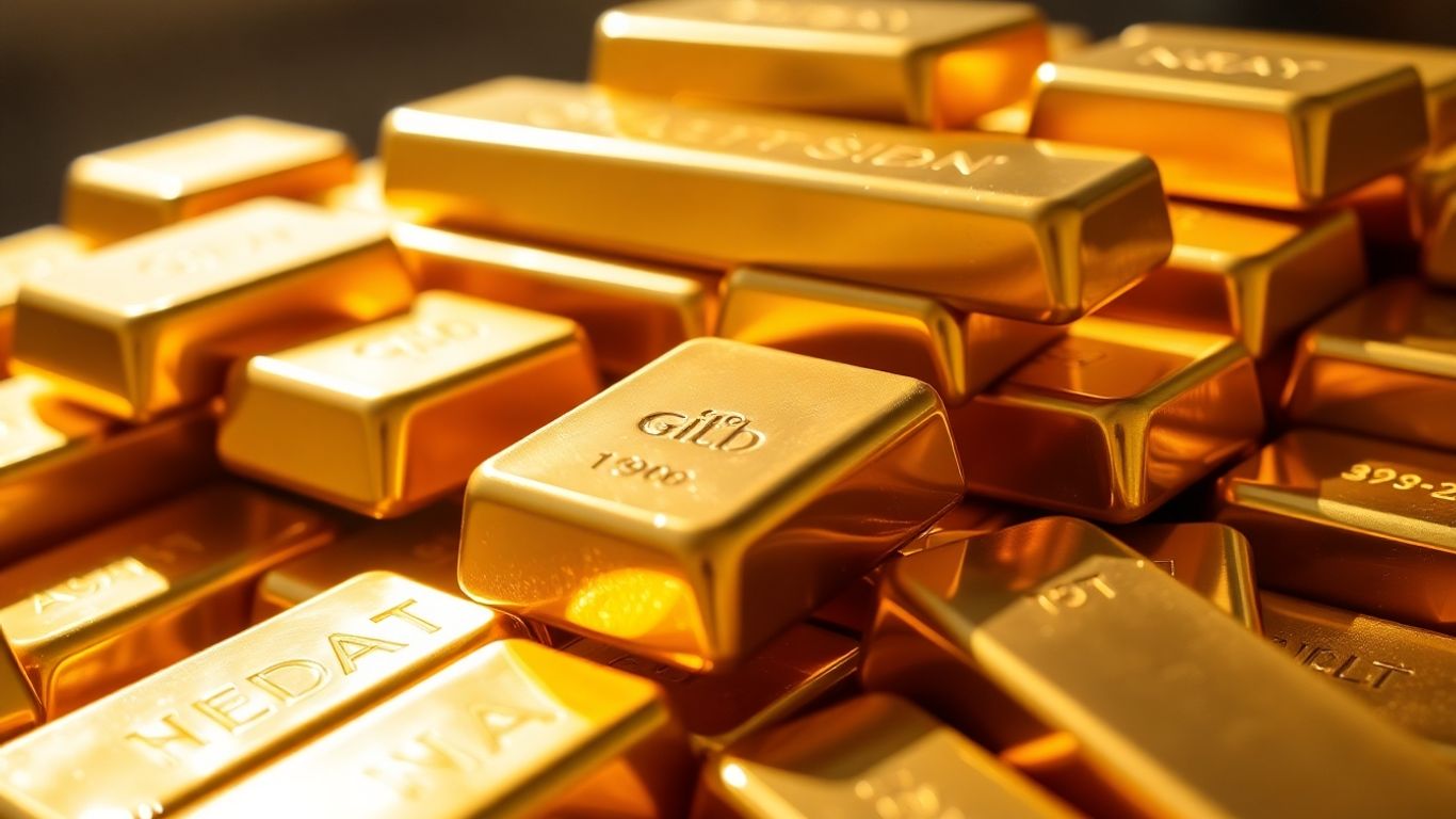 Gold bars shining under the light.