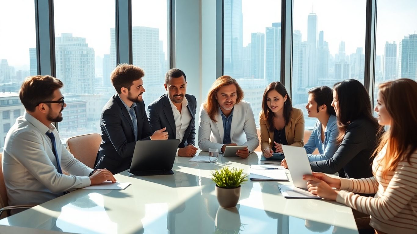 Digital marketing agency professionals collaborating in an office.