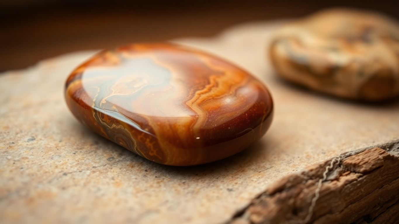 Polished jasper stone with natural patterns and warm colors.