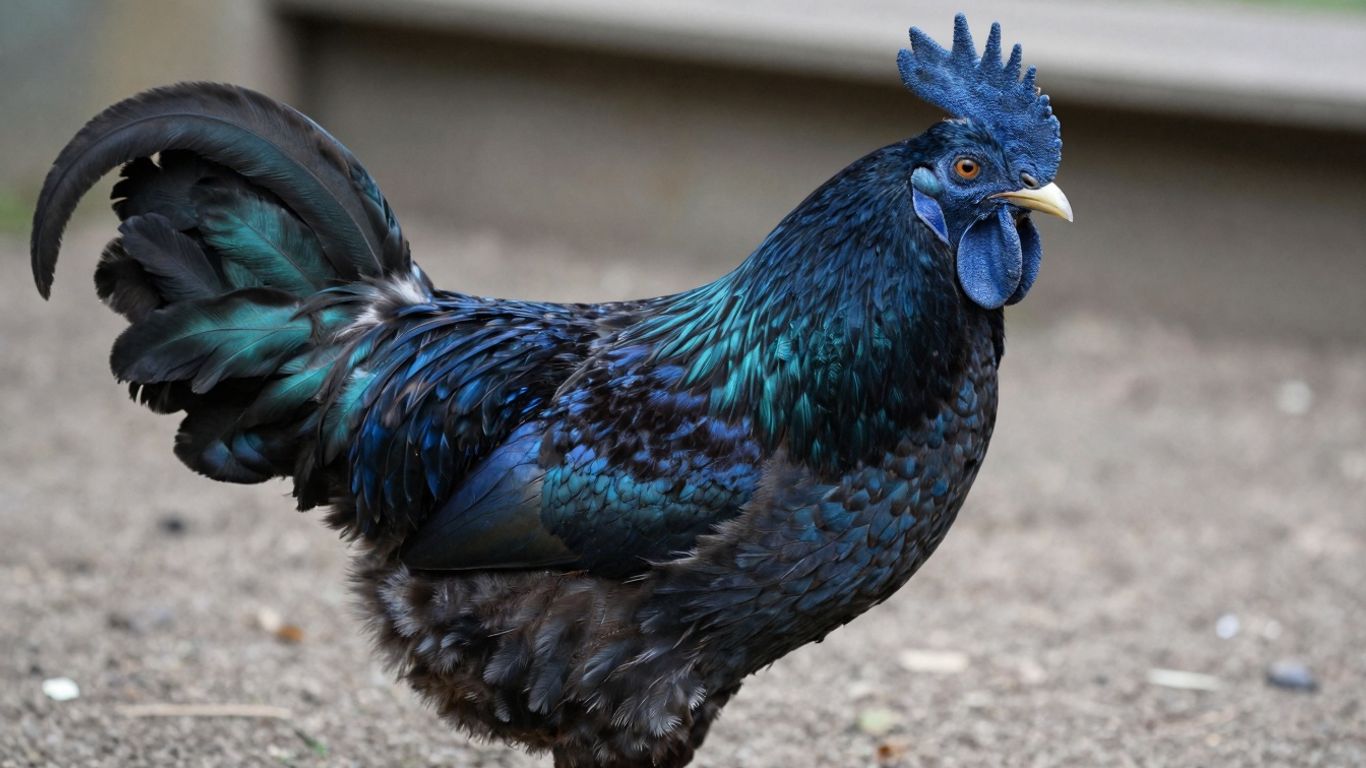 Blueface Hatch rooster with distinctive blue facial coloration.