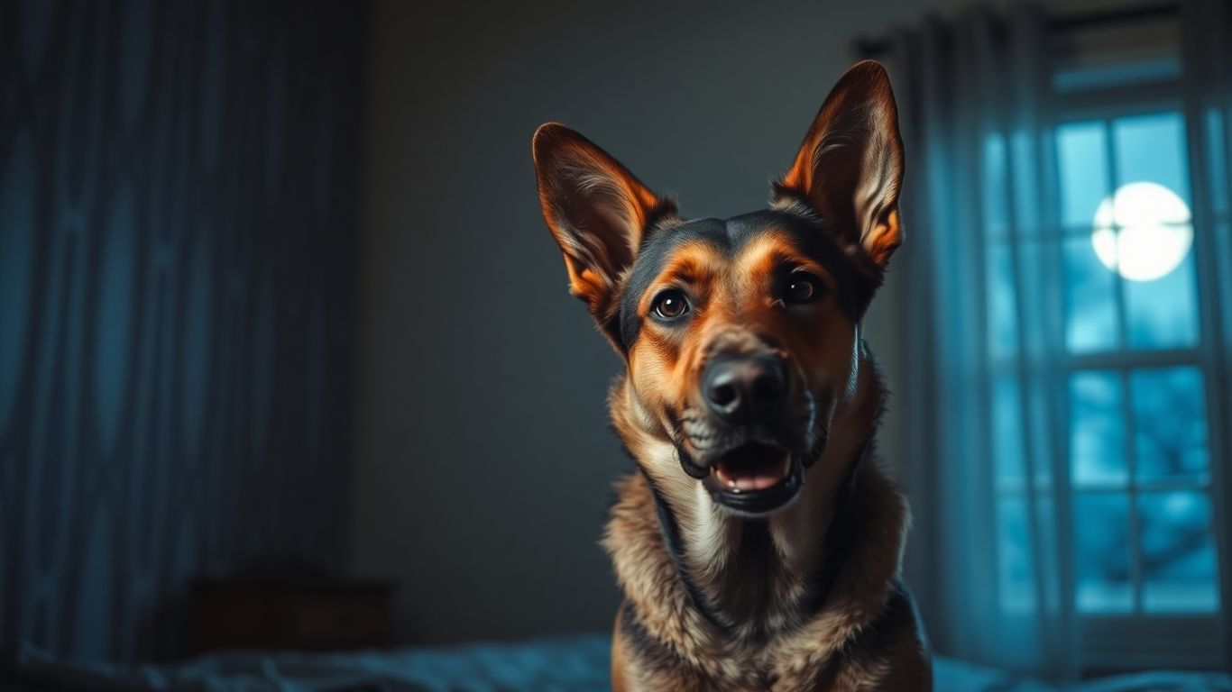 Dog barking at night in a bedroom