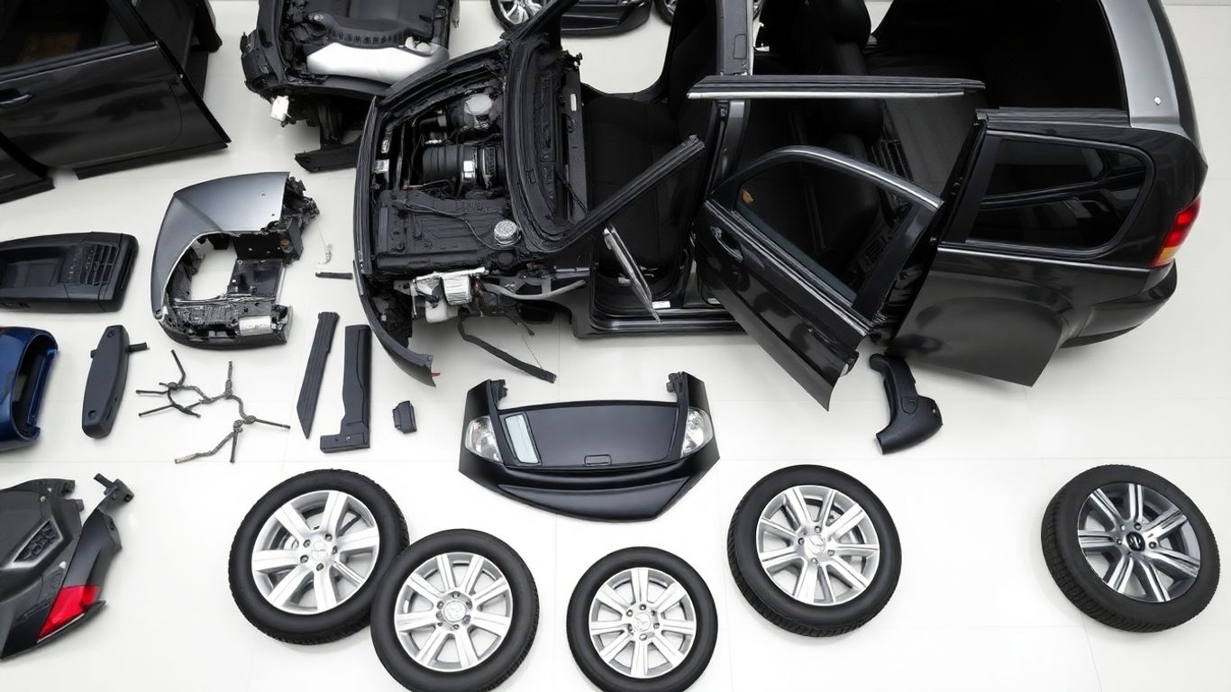 Mitsubishi Outlander parts laid out for wrecking.