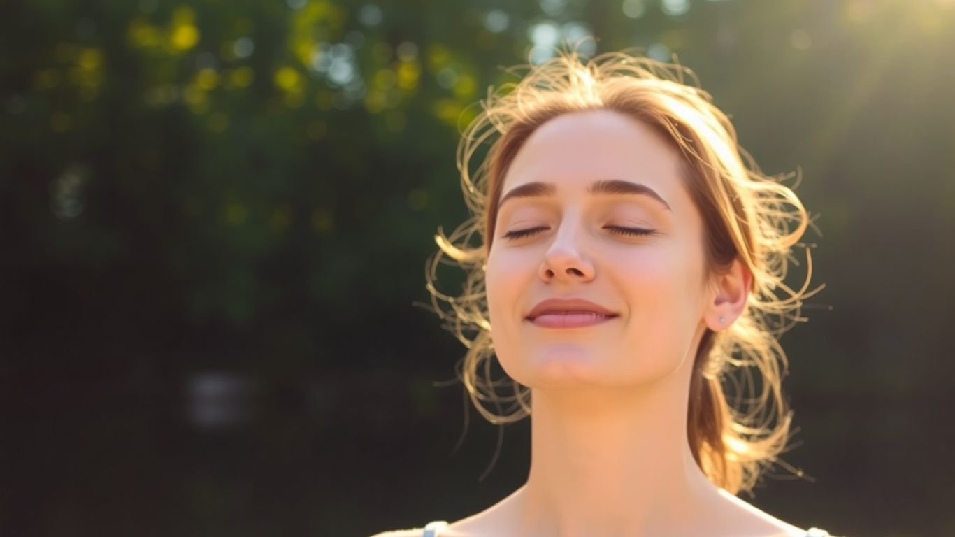 Person meditating peacefully outdoors in nature.