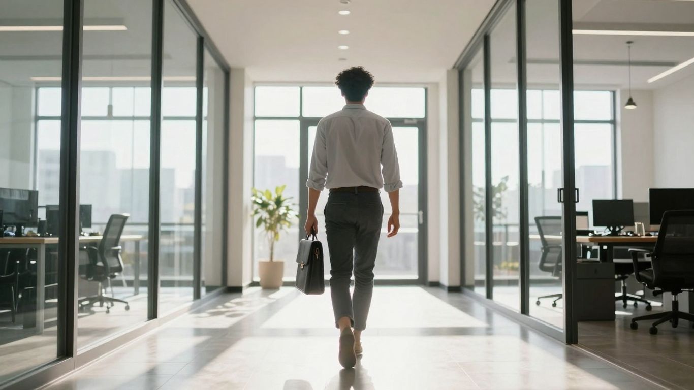 Persoon start succesvol nieuwe baan, eerste dagen.