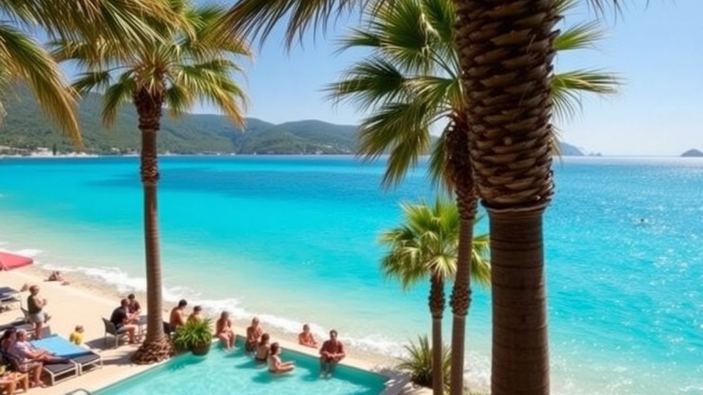 Affordable European all-inclusive resort with pool and beach.