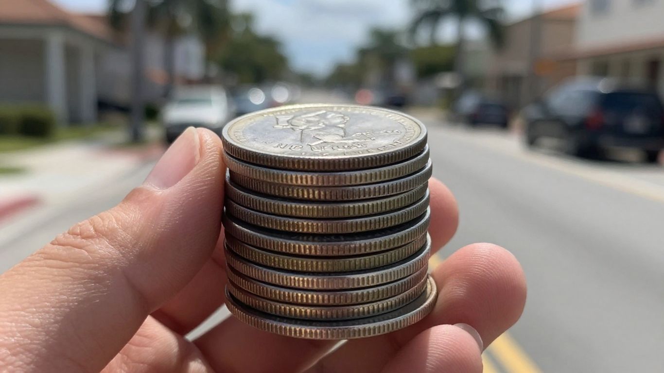 Stack of constitutional silver coins held by a hand.