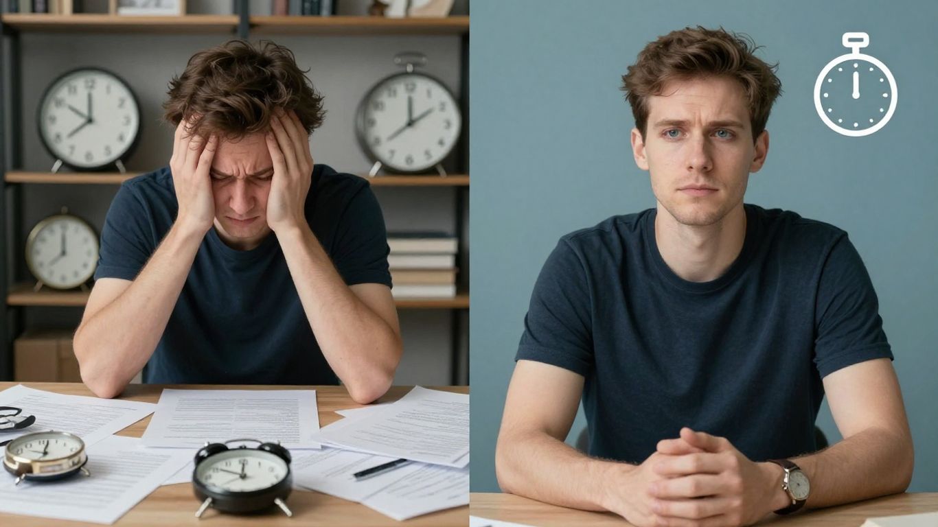 Calm decision-making process with timers and tools.