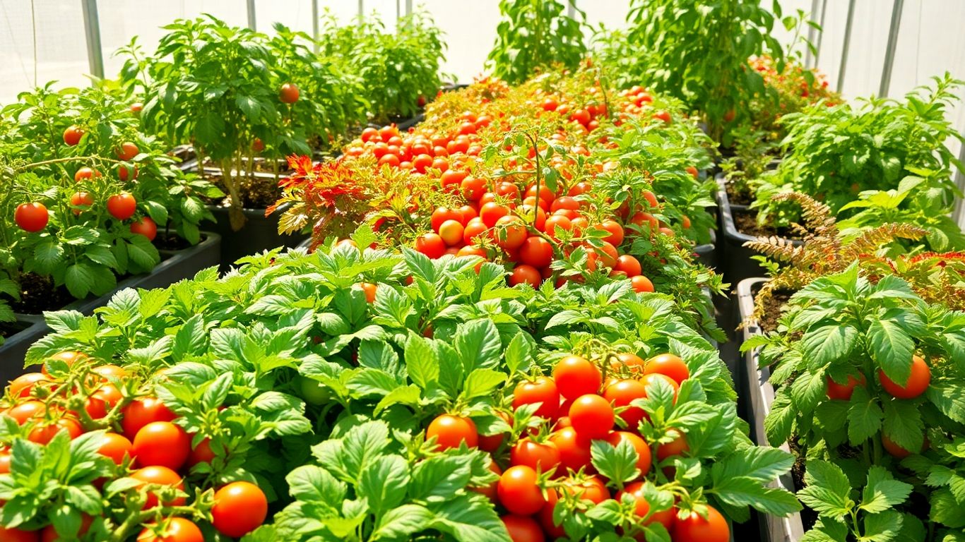 Indoor vegetable garden with fresh produce.
