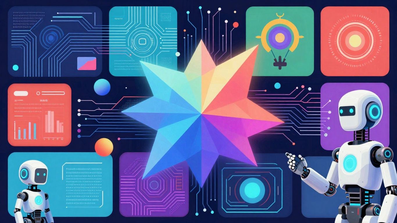 Infographic of AI technology and futuristic elements.