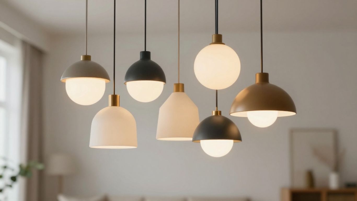Various stylish light pendants hanging in a home.